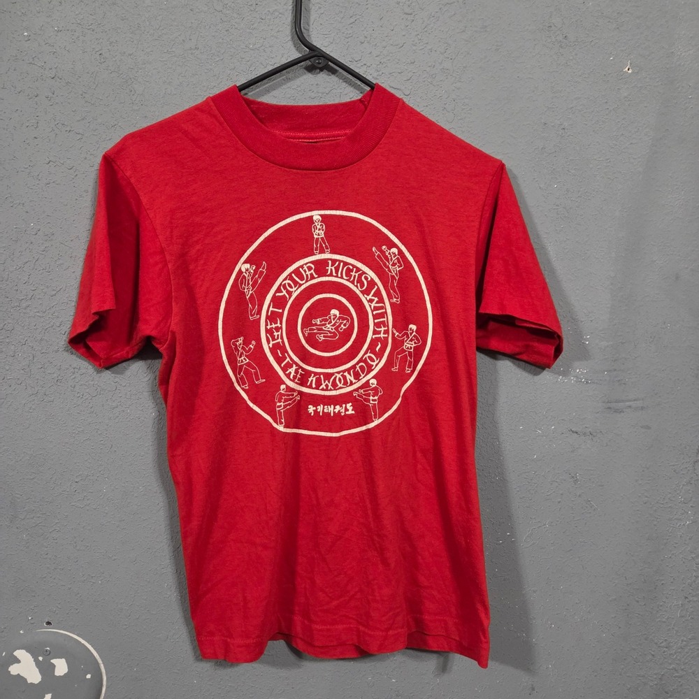 Vintage Screen Stars 80s Tae Kwon Do T Shirt Red Single Stitch Mens Medium USA